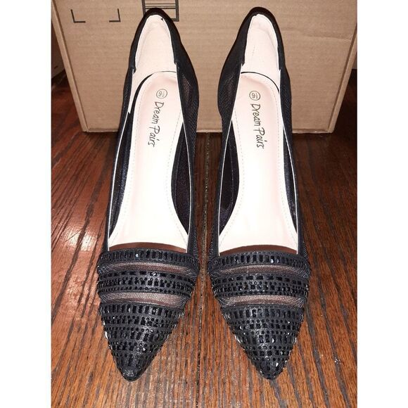 New 9.5 Black Dream Pairs Rouge 3 High Heel Rhinestone Pointed Toe 4" Pu… - Picture 6 of 8